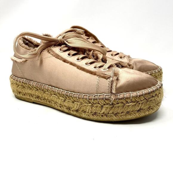 Steve by Steve Madden Pace Blush Pink Satin Raw Edges Espadrille Sneakers 7.5 - Picture 1 of 14